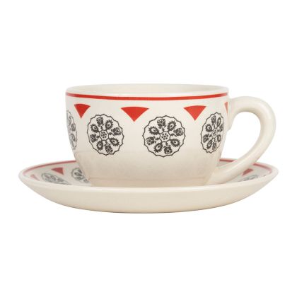 Tea  cup &saucer ROSETTE GREY+RED 