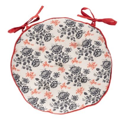 Round chair pad  ROSETTE GREY+RED D40cm.
