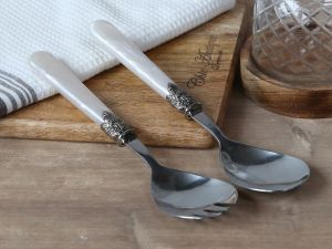 Set of 2 Salad Servers Linas Mother  Antique pearl