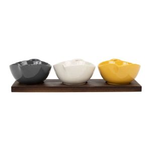 Set of 3 cereal bowls with tray BEEZZ GREY+YELLOW+WHITE 