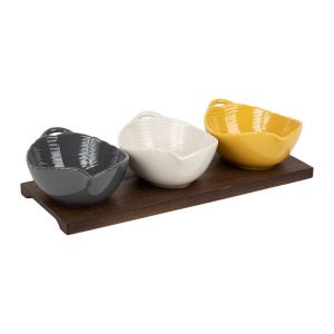 Set of 3 cereal bowls with tray BEEZZ GREY+YELLOW+WHITE 