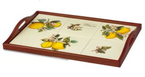 WOODEN TRAY With TILES  "Limoni" 48X33