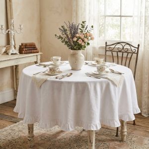 Покривка кръгла FRILL D180cm.  BIANCO с 10cm.волан.